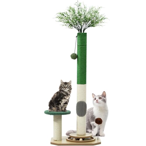 OTOB 40 Zoll Katzenkratzbäume für Indoor Katzen, 6 in 1 Hoch Katzenkratzbaum mit Sisalseil, Self Groomer Bürste, Weiche Bälle, Interaktiver Drehteller Katzenkratzbaum Turm für Erwachsene Katzen von OTOB