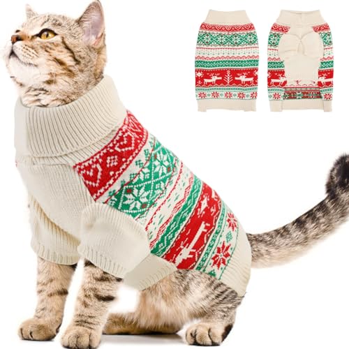 OTOB Hässlicher Weihnachtspullover für Katzen mit Loch für die Leine, warmer Rollkragenpullover, weicher, gemütlicher Katzenpullover nur für Katzen, Herbst und Winter, Haustier-Strickwaren, niedlicher von OTOB