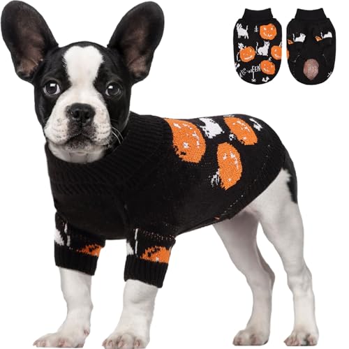 OTOB Halloween-Pullover für mittelgroße Hunde, gestrickter Rollkragenpullover, warmes Haustier-Sweatshirt, Kleidung für Urlaub, Erntedankfest, Weihnachtsfeier, Kostüm, Schwarz, Größe XL von OTOB