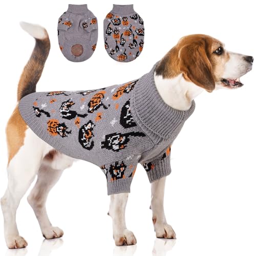 OTOB Halloween-Pullover für mittelgroße und große Hunde, warmer Rollkragenpullover mit Kürbis, für Herbst und Winter, Hundebekleidung für Halloween, Urlaub, Erntedankfest, Weihnachten, Party-Kostüm, von OTOB