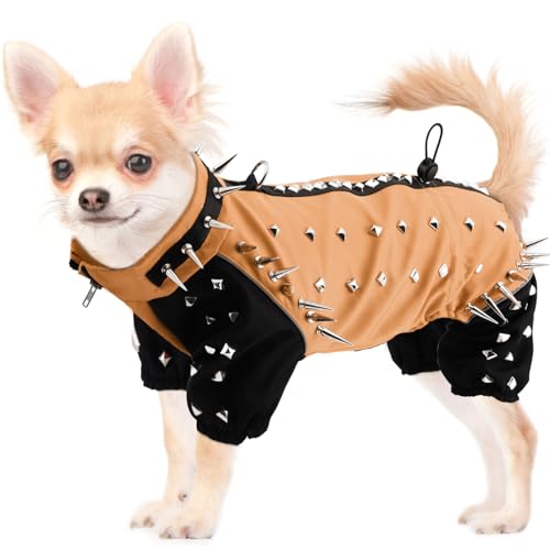 OTOB Hawk Proof Dog Vest with Rivets and D Ring, Waterproof Reflective Spiked Dog Vest Jacket, Zippered Warm Dog Protection Vest Coat, Protects from Coyotes, Hawks and Other Aggressive Dogs (L, Brown) von OTOB