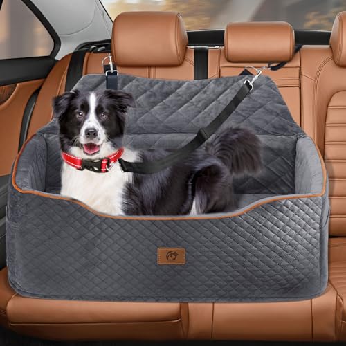 OTOB Hunde-Autositz für große und mittelgroße Hunde unter 25 kg, abnehmbarer, waschbarer Hunde-Sitzerhöhung für 2 kleine Hunde, Welpen, mit 2 Sicherheitsleine, verdickter Memory-Schaum, von OTOB
