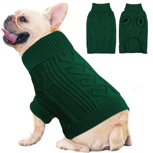 OTOB Hundepullover für Hunde, Größe M, Dunkelgrün, Weihnachts-Pullover für Hunde, Mädchen, Jungen, Damen, Herren, Zopfmuster, Winterkleidung, Größe L von OTOB