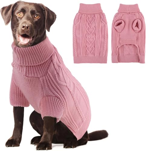 OTOB Hundepullover für große Hunde, Herbst-Winter-Rollkragenpullover für große Hunde, einfarbig, warme Haustierpullover, Strickwaren für Golden Retriever, Labrador, Dobermann (Rosa, XXL) von OTOB