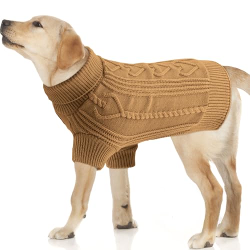 OTOB Hundepullover für große Hunde, Rollkragen, Herbstkleidung für den Winter, Thermo-Strickpullover, Haustierkleidung, Strickwaren für Hunde, weiblich und männlich, Kamel, Größe XL von OTOB