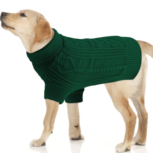 OTOB Hundepullover für große Hunde, Rollkragen, weicher XL-Hundepullover, Herbst-Winterkleidung, Urlaub, Haustierbekleidung, warmer Hunde-Strickpullover für Hündinnen, Dunkelgrün, Größe XL von OTOB