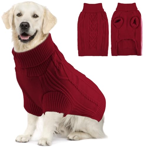 OTOB Hundepullover für große Hunde, Thermo-Strickpullover, Weihnachtspullover, warmer Winter-/Herbst-Rollkragenpullover, für große Hunde, für Damen und Herren, Burgunderrot, Größe XXL von OTOB