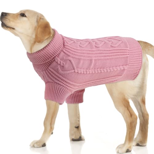 OTOB Hundepullover für große Hunde, XL-Hundepullover für den Winter und Herbst, warmer Hundepullover für Hunde, Mädchen, Jungen, gestricktes Sweatshirt für Pitbull, Labrador Retriever, Rosa, Größe XL von OTOB