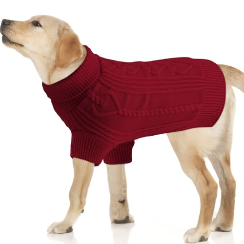 OTOB Hundepullover für große Hunde, warmer Pullover für Hunde, einfarbig, Haustier-Winterbekleidung, Strickwaren, großer Hundepullover für Pitbull, Labrador Retriever, Burgunderrot, Größe XL von OTOB