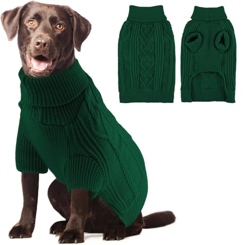 OTOB Hundepullover für große Hunde, weiche Strickware, warme Hundekleidung für große Hunde, Rollkragen-Outfits, Haustierpullover für Herbst, Winter, Weihnachten, Urlaub, Hundekleidung, Dunkelgrün, von OTOB