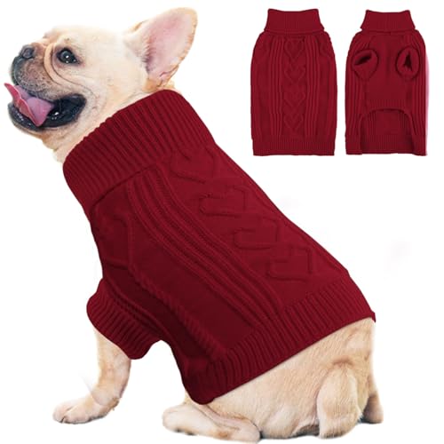 OTOB Hundepullover für kleine und mittelgroße Hunde, warmer Rollkragenpullover für Herbst und Winter, niedlich, weich, mittelgroße Hunde, Weihnachts-Sweatshirt für den Urlaub, Burgunderrot, Größe M von OTOB