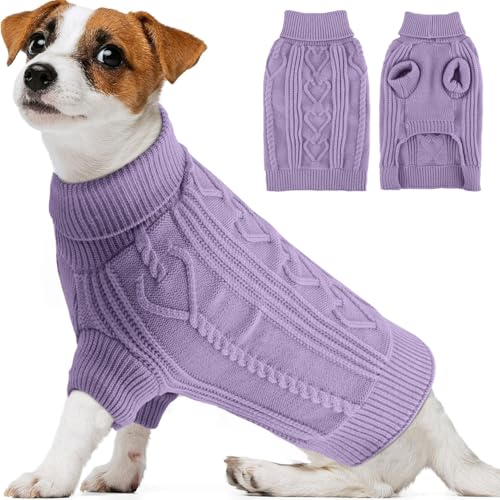 OTOB Hundepullover für mittelgroße Hunde, Mädchen und Jungen, Rollkragen-Strickpullover, Größe S, M, Herbst-Winter-Hundekleidung, Haustierbekleidung, Violett, Größe M von OTOB