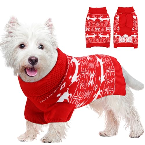 OTOB Kleiner Hundepullover für den Urlaub, hässliche Katze, Weihnachtspullover, warmer Rollkragenpullover für kleine Hunde, männlich und weiblich, niedliche Weihnachtsschneeflocke, Rentier, Kätzchen, von OTOB