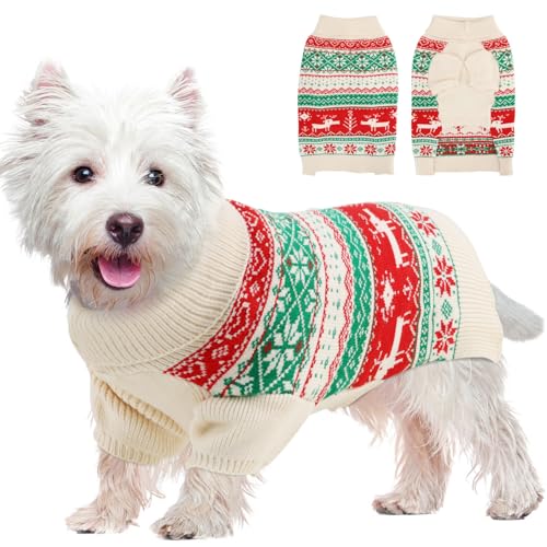 OTOB Kleiner Hundepullover für den Urlaub, hässliche Katze, Weihnachtspullover für die Leine, warmer Rollkragenpullover für kleine Hunde, Jungen, Mädchen, niedliches Weihnachtsmotiv, Schneeflocke, von OTOB