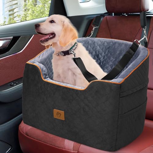 OTOB Memory Foam Dog Booster Autositz für kleine mittelgroße Hunde bis zu 15,9 kg, abnehmbarer, waschbarer Hundeautositz, dickes Kissen, Welpenautositz, Reisebett mit Aufbewahrungstaschen und von OTOB