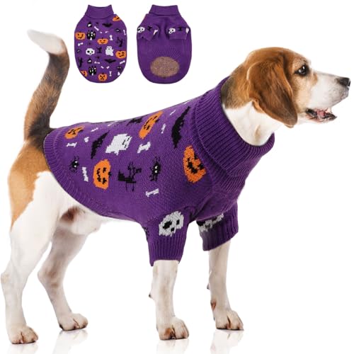 OTOB Mittelgroßer und großer Hunde-Halloween-Pullover, warmer Rollkragenpullover mit Kürbis-Geist, Fledermaus-Spinne, Herbst-Winter-Hundebekleidung für Halloween, Urlaub, Erntedankfest, Weihnachten, von OTOB