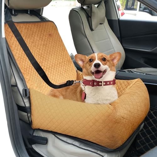 OTOB Sicherheits-Hunde-Autositz, waschbar, für kleine und mittelgroße Hunde, vollständig abnehmbarer Haustier-Autositz mit verstellbarer Sicherheitsleine, bequemes Reise-Welpenbett, passend für Autos, von OTOB