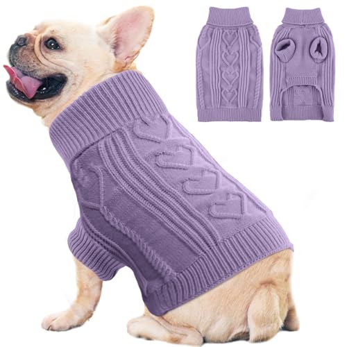 OTOB Warmer Hundepullover, niedlicher Rollkragenpullover für große Hunde, Zopfstrickpullover für männliche und weibliche Hunde, Strickwaren, Winterkleidung (Violett, L) von OTOB