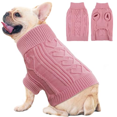 OTOB Warmer Hundepullover, warmer Rollkragenpullover für mittelgroße Hunde, Mädchen und Jungen, weicher Herbst-Winter-Hundepullover, Haustier-Sweatshirt, Strickwaren, Rosa, Größe M von OTOB