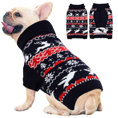 OTOB Weihnachtspullover für große Hunde, warmer und gemütlicher Rollkragenpullover für große Hunde, Weihnachtspullover mit Loch für die Leine, Schneeflocke, Rentier, Winterurlaub, Hundepullover, von OTOB