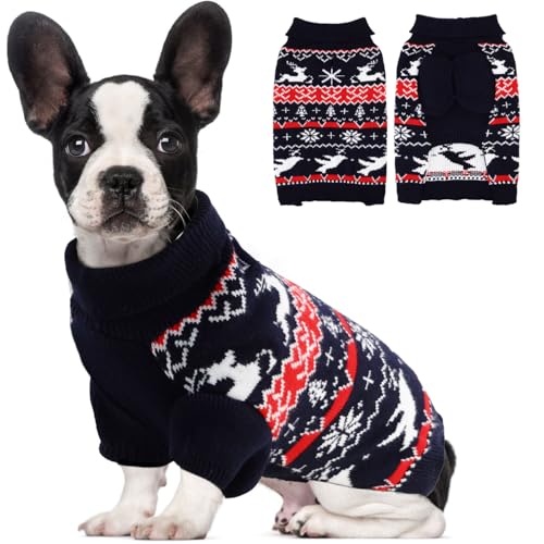 OTOB Weihnachtspullover für mittelgroße Hunde, warmer Rollkragenpullover für große Hunde mit Loch für die Leine, Pullover für kaltes Wetter, Haustierpullover, Outfits für Hunde, klassische von OTOB