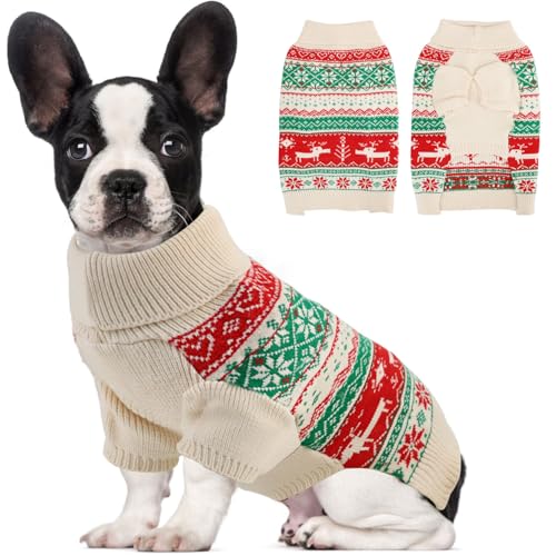 OTOB Weihnachtspullover für mittelgroße Hunde, warmer Rollkragenpullover für große Hunde mit Loch für die Leine, klassischer Schneeflocken-Rentier, Haustierpullover, Outfits für Hunde männlich und von OTOB