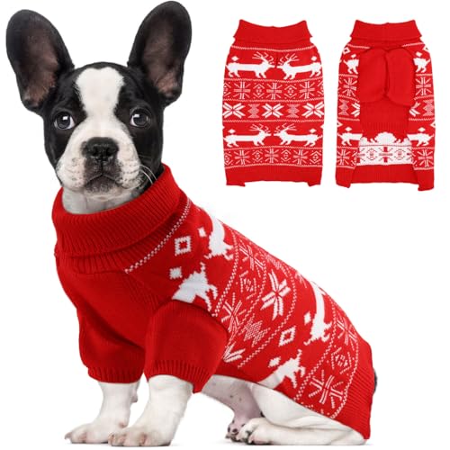 OTOB Weihnachtspullover für mittelgroße Hunde, warmer Rollkragenpullover für große Hunde mit Loch für die Leine, klassischer Schneeflocken-Rentier, kaltes Wetter, Haustierpullover, Outfits für Hunde, von OTOB