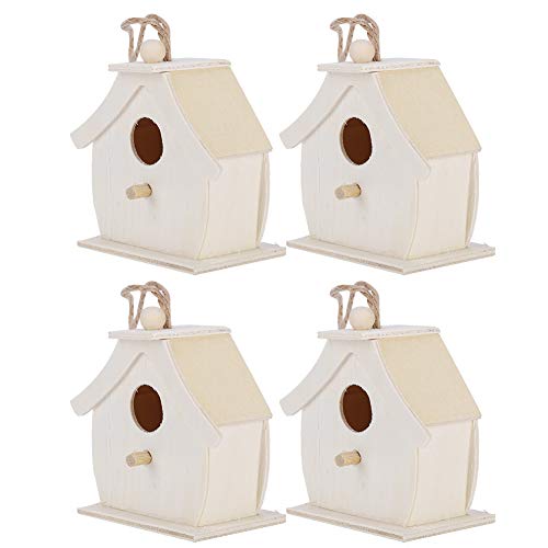 4 Stück Mini-Vogelhäuschen aus Holz zum Aufhängen, Vogelnest, Ornamente für Garten, Außenbereich, Balkon, Hof von OUCRIY