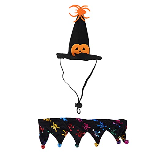 Haustier-Halloween-Mütze und Halsband, 2-teiliges Set, Kürbis-Hundekleidung, Katzenkleidung, Hundebekleidung, Verwandlungskleidung, Kostüm, Kopfbedeckung, Halloween-Hut, von OUCRIY