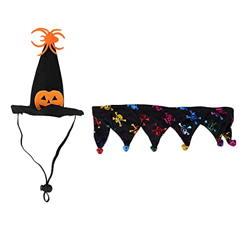 Haustier-Halloween-Mütze und Halsband, 2-teiliges Set, Kürbis-Hundekleidung, Katzenkleidung, Hundebekleidung, Verwandlungskleidung, Kostüm, Kopfbedeckung, Halloween-Hut, von OUCRIY