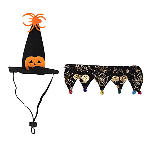 Haustier-Halloween-Mütze und Halsband, 2-teiliges Set, Kürbis-Hundekleidung, Katzenkleidung, Hundebekleidung, Verwandlungskleidung, Kostüm, Kopfbedeckung, Halloween-Hut, von OUCRIY