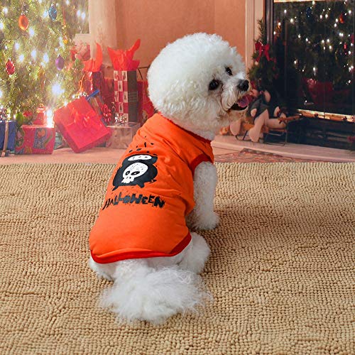 Haustier Hund Katze Polyester Kleidung Weiche Halloween Kostüm Weste mit Totenkopf Muster Orange (XS) von OUCRIY