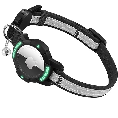 OUCWLTAG AirTag Katzenhalsband Breakaway, Reflektierendes GPS-Katzenhalsband mit leuchtendem Apple Air-Tag-Halter, Katzen-Tracker-Halsbänder mit Sicherheitsgummiband für Katzen Kätzchen und Welpen von OUCWLTAG