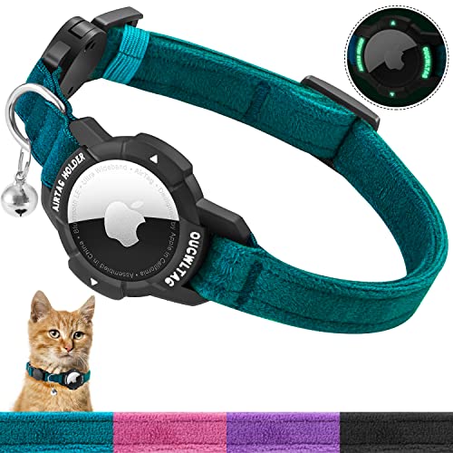 Luminous AirTag Cat Collar Breakaway, OUCWLTAG GPS Cat Collar with Apple Air Tag Halter, Cat Tracker Collars with Safety Elastic Band for Girl Boy Cats, Kittens and Puppies (9-13 Zoll, Blau) von OUCWLTAG