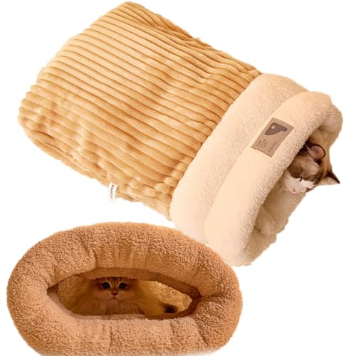 Katzenschlafsack für Katzen, Generisch Katzenschlafsack, Haustierkuschelbett, Flauschiges Plüsch-Kätzchenbett, Haustierbett für Kleine Hunde Weicher Warmer Donut-Katzenschlafsack von OUDIOHAI