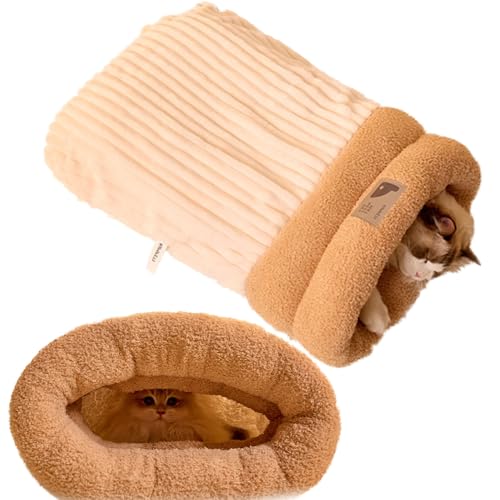 Katzenschlafsack für Katzen, Generisch Katzenschlafsack, Haustierkuschelbett, Flauschiges Plüsch-Kätzchenbett, Haustierbett für Kleine Hunde Weicher Warmer Donut-Katzenschlafsack von OUDIOHAI