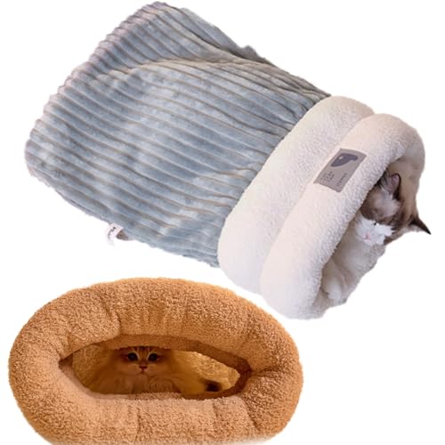 Katzenschlafsack für Katzen, Generisch Katzenschlafsack, Haustierkuschelbett, Flauschiges Plüsch-Kätzchenbett, Haustierbett für Kleine Hunde Weicher Warmer Donut-Katzenschlafsack von OUDIOHAI