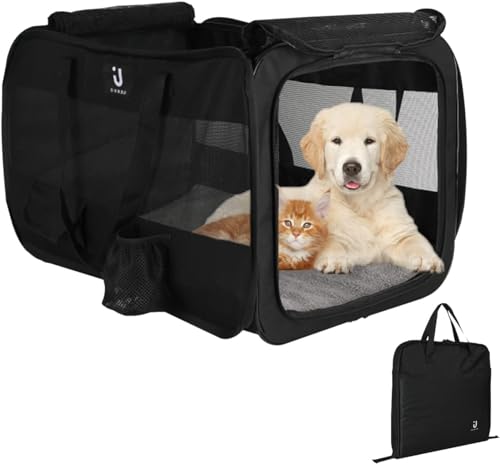 OUHOU 76,2 cm große Hundebox, zusammenklappbare Box für große Hunde, tragbare Reise-Hundebox, Pop-Up-Hundekäfig, faltbar, weiche Hundebox mit Upgrade-Fleece-Pad, Reißverschlüssen und Tragegurt von OUHOU