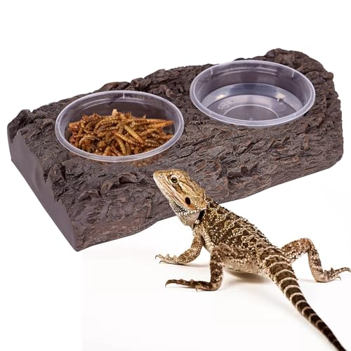 Gecko-Futterstation für Reptilien, Doppelnapf mit 6 Futterbechern, Wasser-Futterstation, Gecko-Tank, Zubehör für Eidechse, Chamäleon, Haustiere, Leopard, Bartdrache von OUJIMAI