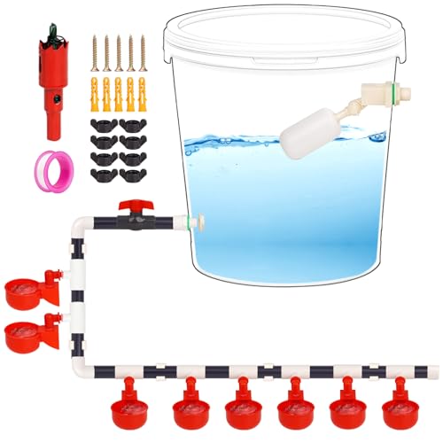 OUJIMAI 8 Hühner-Wasserbecher, automatisches Hühner-Bewässerungssystem mit T-Armaturen, PVC-Rohr, für Wachteln, Enten, Geflügel, Bewässerung von Hühnern, Wassernippeln, Hühnerstall, Wasserspender von OUJIMAI