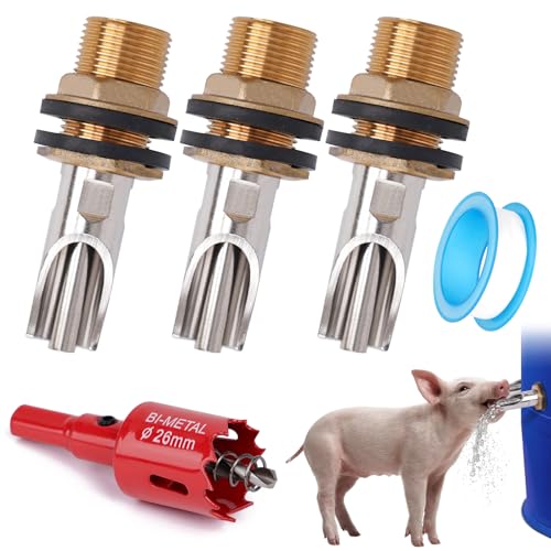 Schweinenippelbewässerung für Fass Kit Edelstahl Schweinetränke Feeder mit Messing Wassertank Connector Kit Automatisches Schweinebewässerungssystem für Schweine Ziege Sauen Ferkel (3 von OUJIMAI