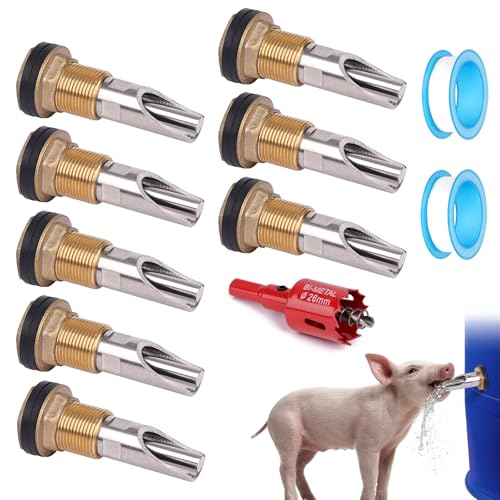 Schweinenippelbewässerung für Fass Kit Edelstahl Schweinetränke Feeder mit Messing Wassertank Connector Kit Automatisches Schweinebewässerungssystem für Schweine Ziege Sauen Ferkel (8 von OUJIMAI