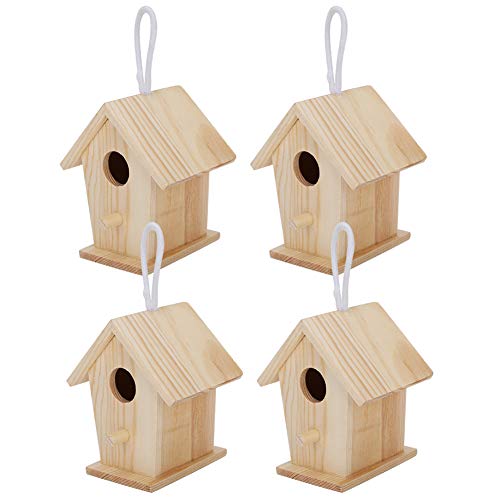 Hängendes Vogelhaus, 4Pcs Mini Outdoor Hängende Holz Vogelhaus Nester Käfig Ornament für Garten Balkon von OUKENS