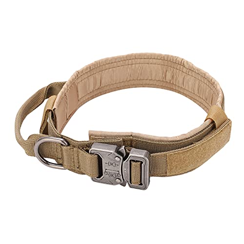 Hundehalsband, verstellbares, strapazierfähiges Hundehalsband aus Baumwolle mit Kontrollgriff und Metallschnalle für Hunde, Khaki(L) von OUKENS