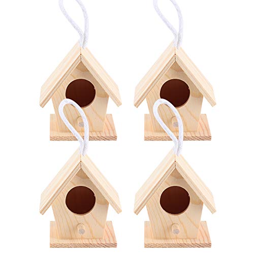 Vogelhaus, 4 Stück Holzvogelhaus im Freien hängenden Vogel ruhen Nester Box Garden Decoration Ornament von OUKENS