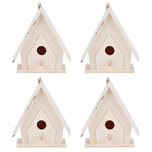 Vogelhaus, 4 Stück Mini hängende hölzerne Vogelhausnester Käfig Ornament Handwerk für Garten Innenhof Dekor von OUKENS