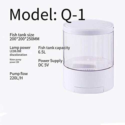 Aquarium Runde Bunte Beleuchtete Desktop-Fischtank Mini-Kämpfe-Fisch-Tank Kleines Gold-Aquarium-Beleuchtungsfilter Sauerstoff Aquarium Zubehör (Color : Q1, Größe : EU Plug Adapter) von OUMIFA