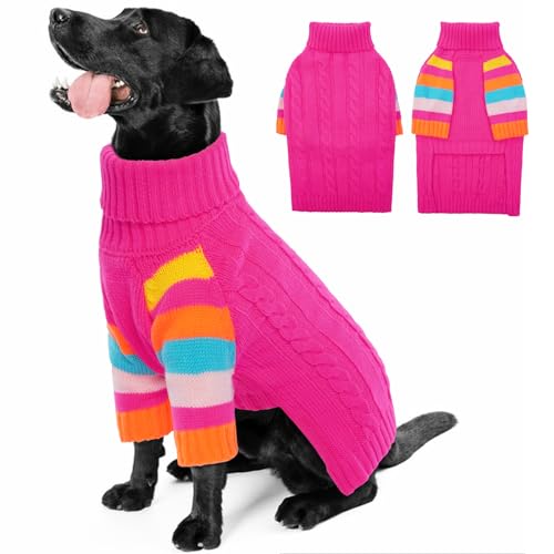 OUOBOB Hund Jumper, große Hund Jumper für Hunde Mädchen Jungen, Turtleneck Pullover Winter grüne Hund Weste, Weihnachten Hund Outfits, Haustier Sweatshirt Bekleidung Strickwaren, 5XL von OUOBOB