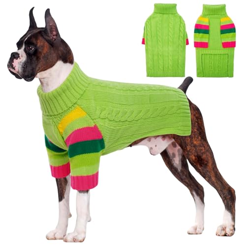 OUOBOB Hund Jumper, große Hund Jumper für Hunde Mädchen Jungen, Turtleneck Pullover Winter grüne Hund Weste, Weihnachten Hund Outfits, Haustier Sweatshirt Bekleidung Strickwaren, 5XL von OUOBOB