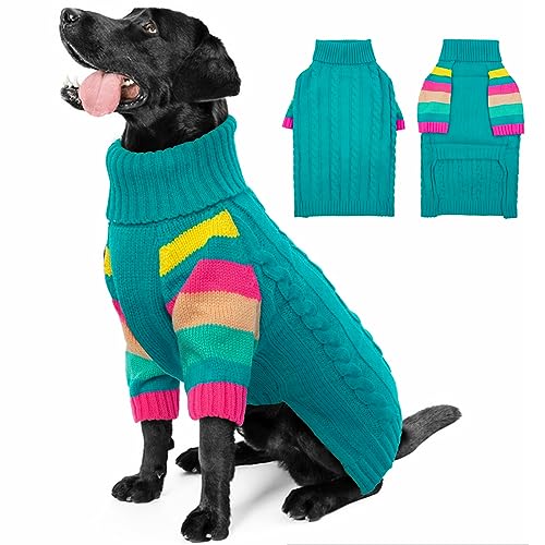 OUOBOB Hund Jumper, große Hund Jumper für Hunde Mädchen Jungen, Turtleneck Pullover Winter grüne Hund Weste, Weihnachten Hund Outfits, Haustier Sweatshirt Bekleidung Strickwaren, XXXL von OUOBOB